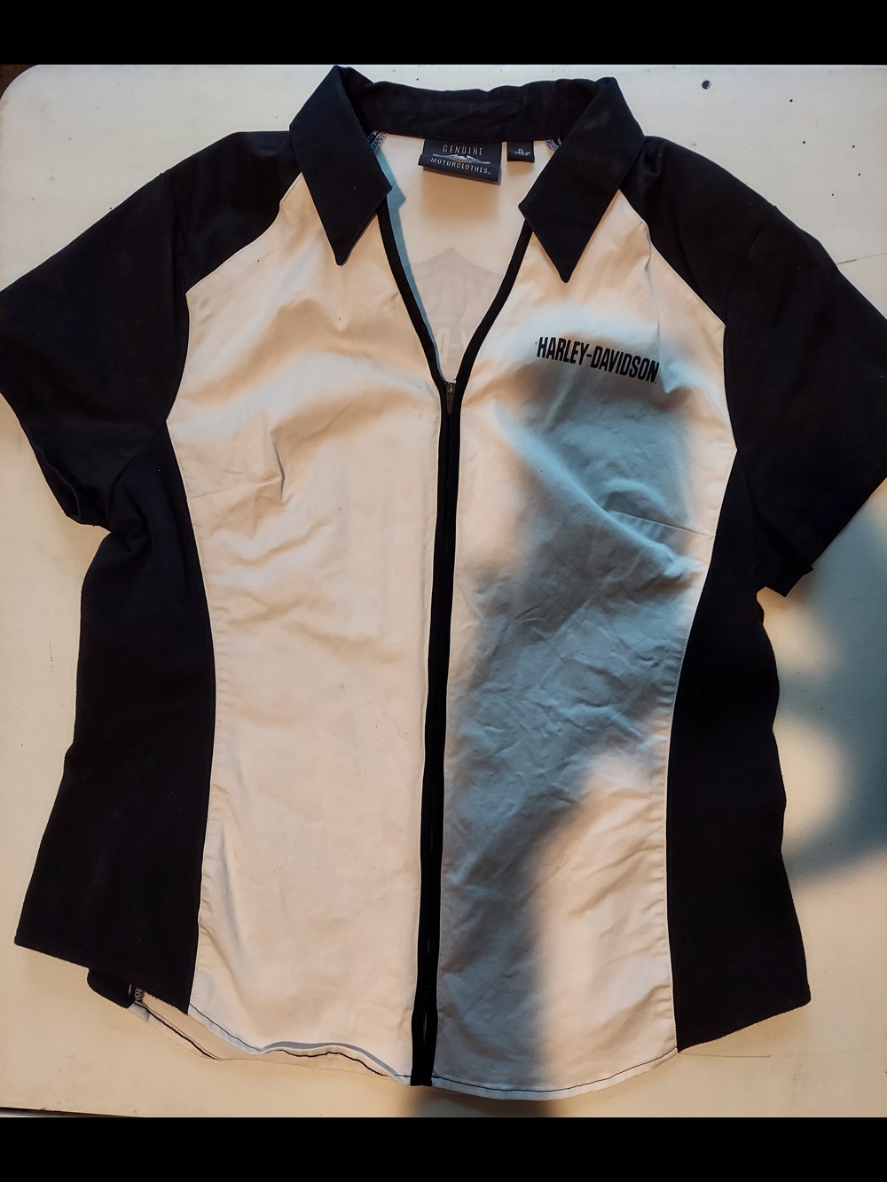 Women's Harley-Davidson Black & White Collared V-Neck Zip Shirt